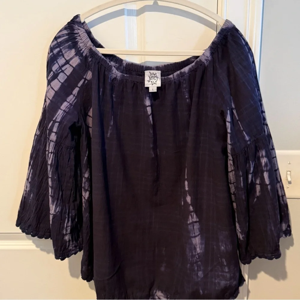 Ivy Jane Midnight Blue Tie-Dye Off-Shoulder Blouse Super cute Boho style - Picture 8 of 9